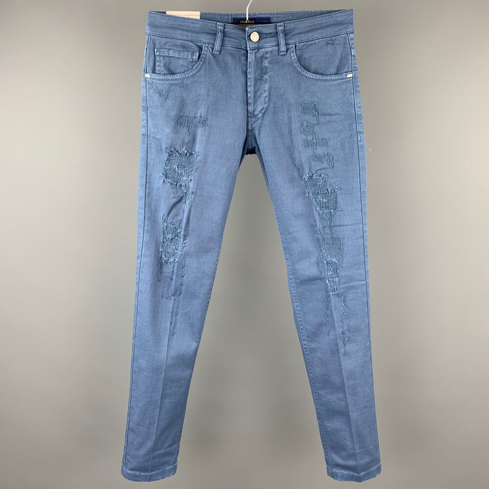 ENTRE AMIS Size 29 Blue Distressed Cotton Jean Cut Casual Pants